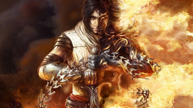 Man armor sword fire flames free wallpaper for desktop - medium preview image