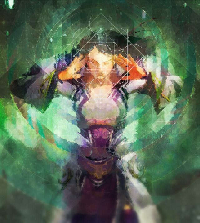 Woman hat green background geometric free wallpaper for tablet - medium preview image