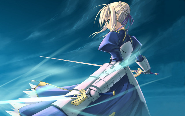 Woman blue dress sword sky free wallpaper for desktop - medium preview image