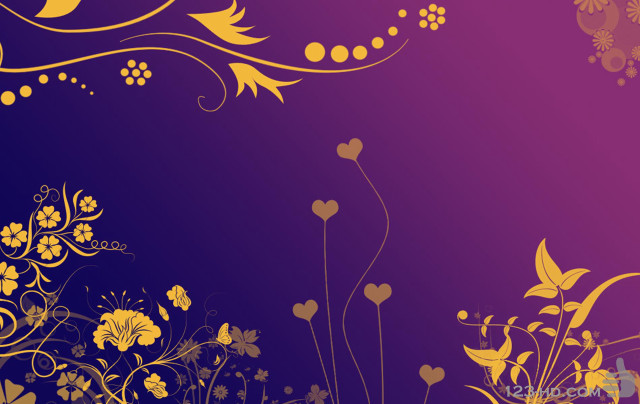 Purple yellow floral background hearts free wallpaper for desktop - medium preview image