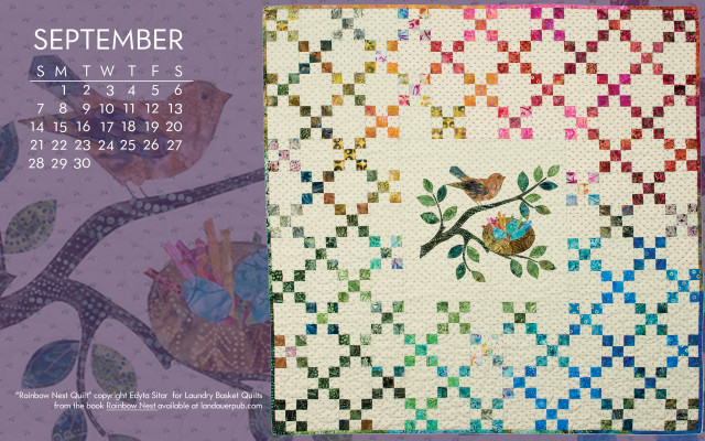 Quilted calendar bird branch tree free wallpaper for desktop - medium preview image