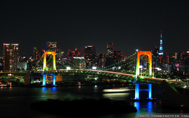 City skyline night bridge lit free wallpaper for desktop - medium preview image