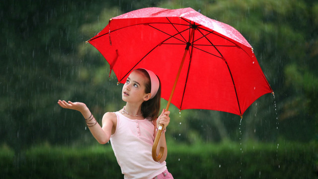Woman umbrella rain hand side free wallpaper for desktop - medium preview image