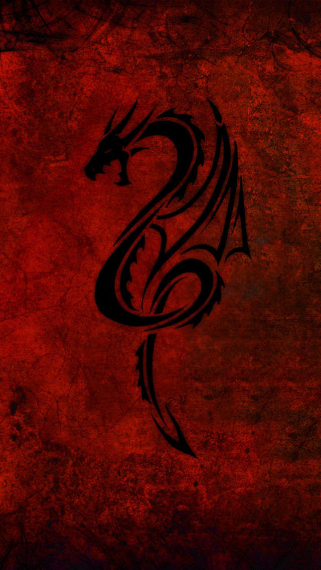 Black dragon red background outline free wallpaper for mobile - medium preview image