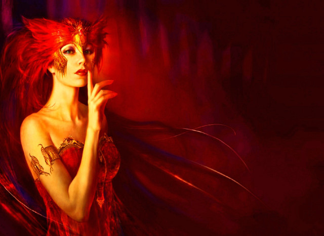 Red hair mask red dress #2 free wallpaper for desktop - medium preview image