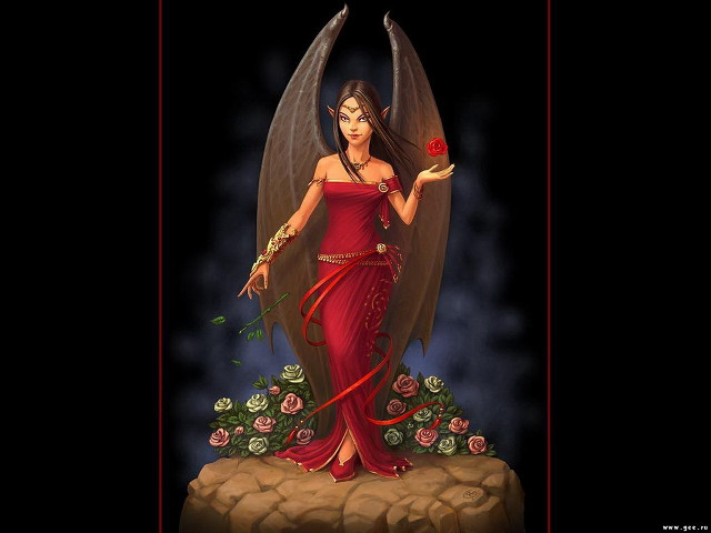 Woman red dress rose wings free wallpaper for desktop - medium preview image
