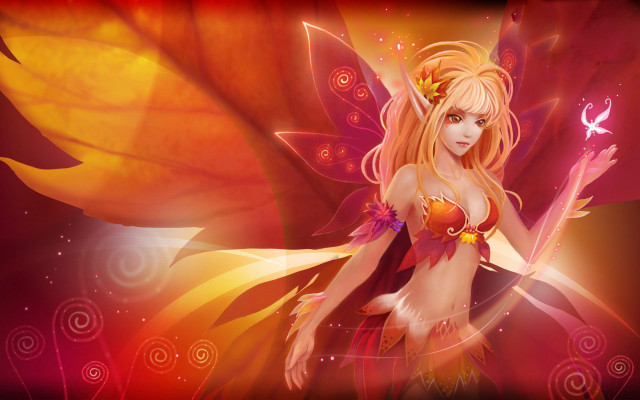 Blonde fairy butterfly wings red free wallpaper for desktop - medium preview image