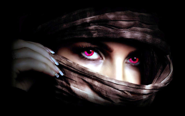 Woman red eyes scarf black #2 free wallpaper for desktop - medium preview image