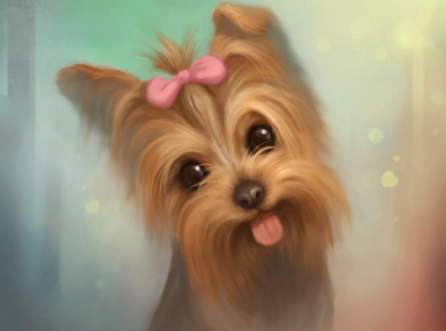 Dog painting pink bow green free wallpaper for desktop - medium preview image