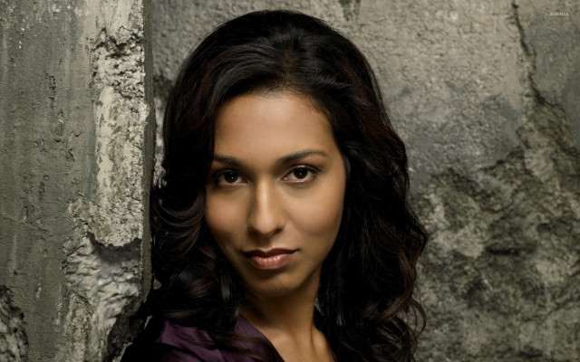 Woman purple dress stone wall free wallpaper for desktop - medium preview image