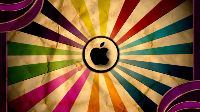 Colorful apple logo striped background free wallpaper for desktop - medium preview image