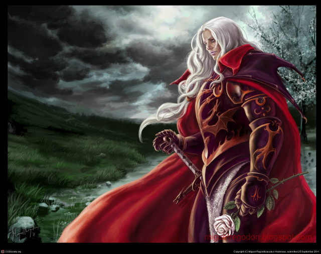 Woman red dress sword dark free wallpaper for desktop - medium preview image