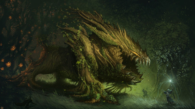 Long neck creature woods man free wallpaper for desktop - medium preview image