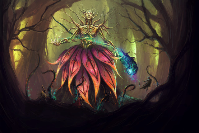 Woman flower forest dragon blue free wallpaper for desktop - medium preview image