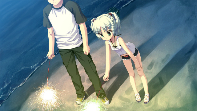 Beach couple fireworks ocean string free wallpaper for desktop - medium preview image