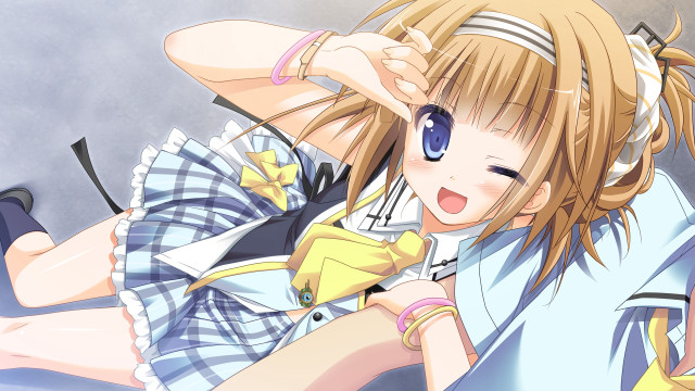 Girl ponytail blue eyes posing free wallpaper for desktop - medium preview image