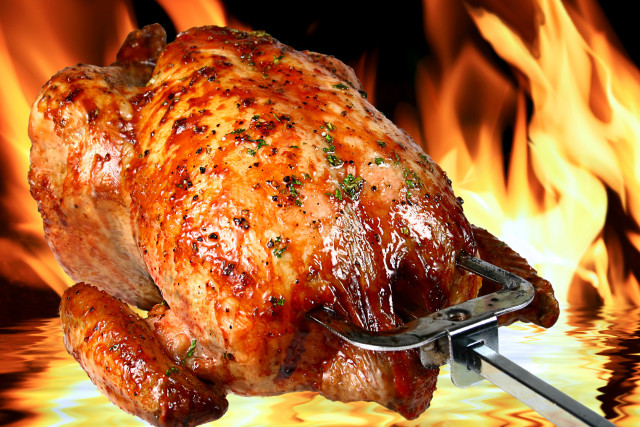 Roasting chicken grill flames tong free wallpaper for desktop - medium preview image