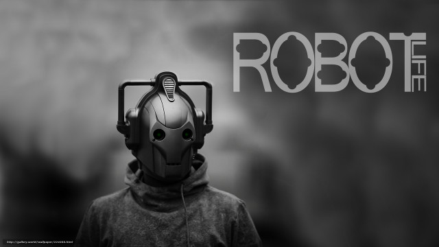 Robot helmet microphone sign standing free wallpaper for desktop - medium preview image