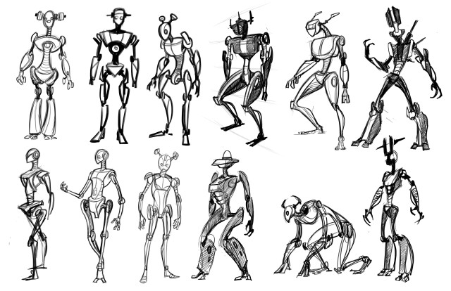 Humanoid sketches various poses different free wallpaper for desktop - medium preview image