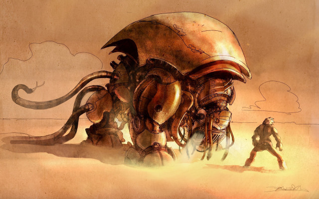 Giant creature man desert walking free wallpaper for desktop - medium preview image