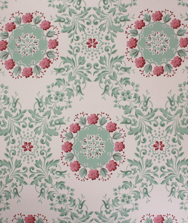 Flower pattern green background pink free wallpaper for mobile - medium preview image