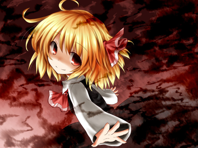 Anime girl blonde bowtie blood free wallpaper for desktop - medium preview image