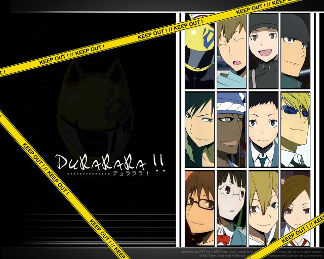 Anime grid caution yellow tape free wallpaper for desktop - medium preview image
