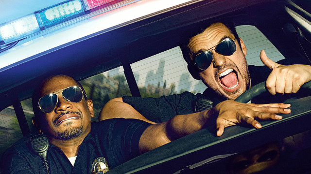 Two men police car pointing free wallpaper for desktop - medium preview image