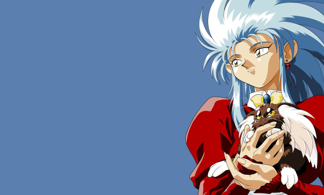 Blue hair person holding bird free wallpaper for desktop - medium preview image