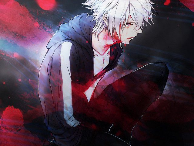 White hair man blood splatter free wallpaper for desktop - medium preview image