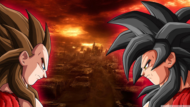 Young gohans facing sunset city free wallpaper for desktop - medium preview image