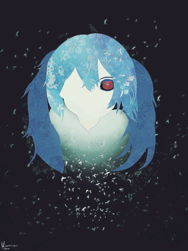 Blue haired anime girl red free wallpaper for mobile - medium preview image