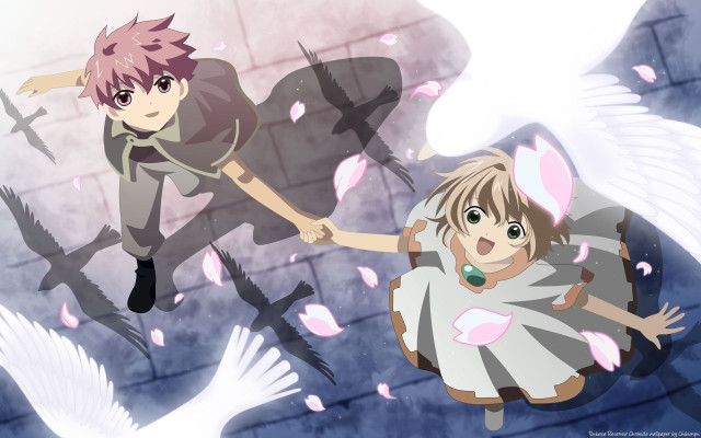 Anime characters flying bird pink free wallpaper for desktop - medium preview image