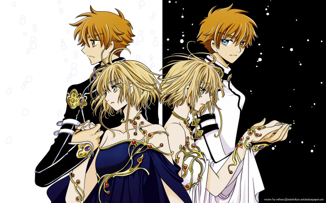 Anime characters black background snowflakes free wallpaper for desktop - medium preview image