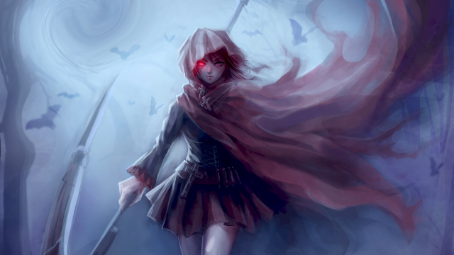 Woman red eye sword cloak free wallpaper for desktop - medium preview image