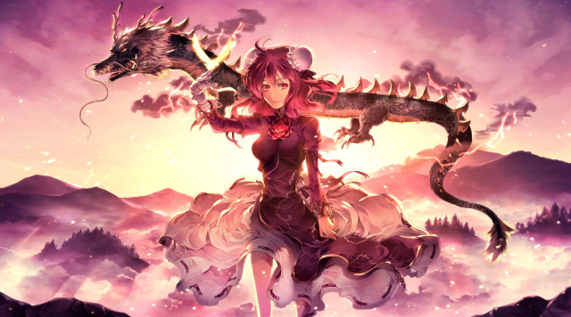 Woman dragon back fantasy landscape free wallpaper for desktop - medium preview image