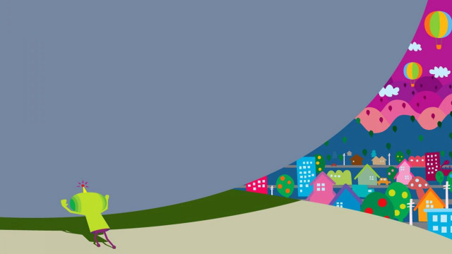 Cartoon character running city green free wallpaper for desktop - medium preview image