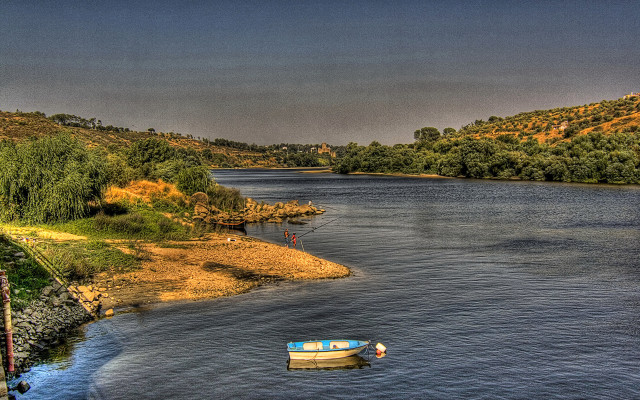 Boat water hill road red free wallpaper for desktop - medium preview image