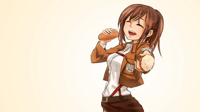 Woman brown jacket donut smile free wallpaper for desktop - medium preview image