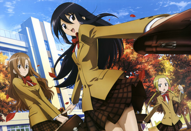Girls school uniforms autumn leaves free wallpaper for desktop - medium preview image