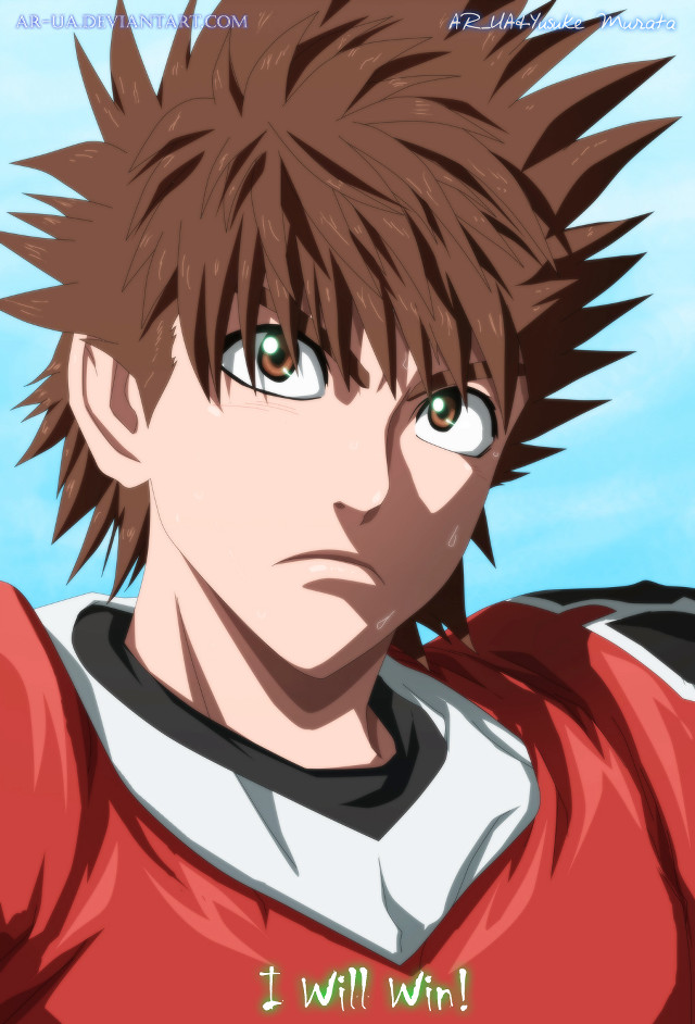 Anime spikedhair redshirt photorealism portrait free wallpaper for mobile - medium preview image