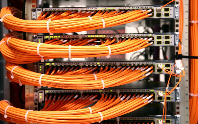 Orange wires server room rack free wallpaper for desktop - medium preview image
