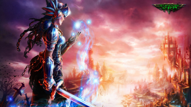 Man sword city sky background free wallpaper for desktop - medium preview image