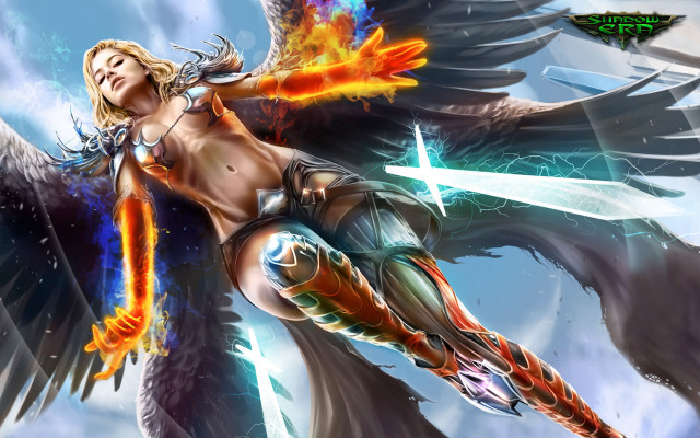 Woman sword wings bird shoulder free wallpaper for desktop - medium preview image