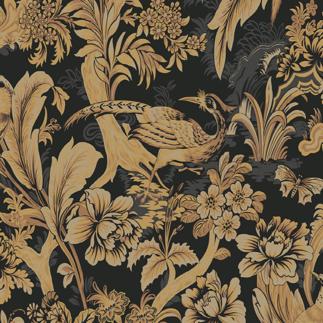Bird flowers pattern black gold free wallpaper for tablet - medium preview image