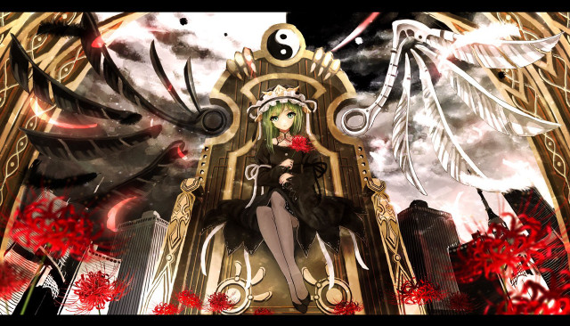 Woman dragon demon chair sitting free wallpaper for desktop - medium preview image