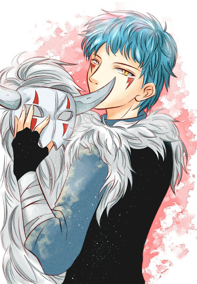 Blue hair demon mask baioken free wallpaper for mobile - medium preview image