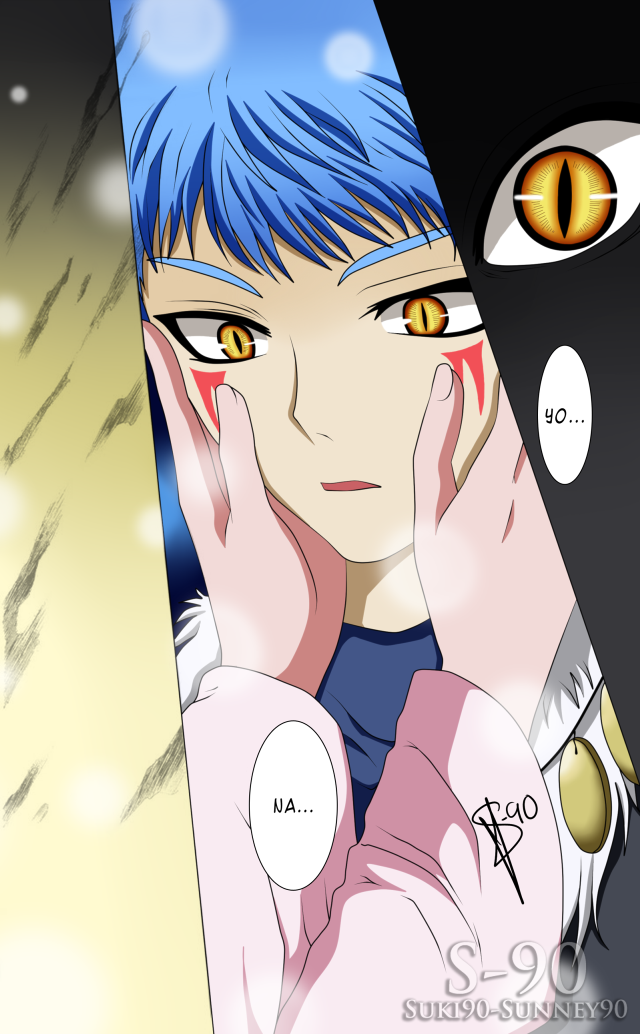 Blue hair yellow eyes hands free wallpaper for mobile - medium preview image