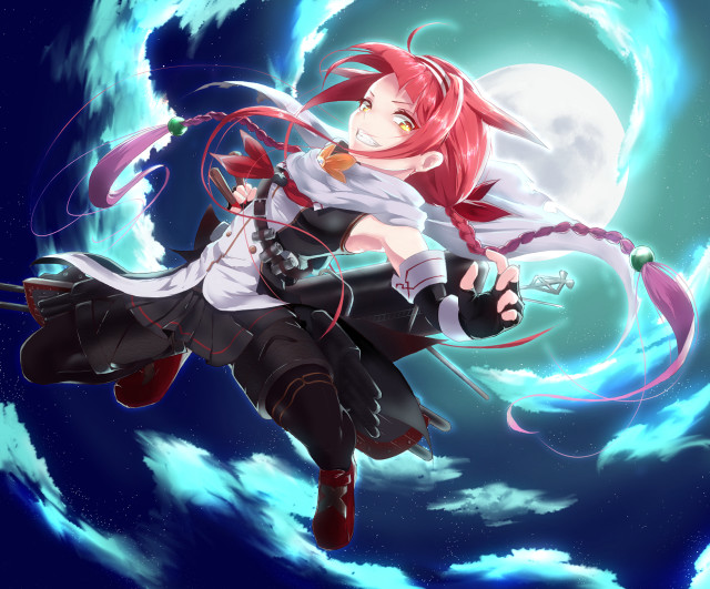 Anime girl flying sword moon free wallpaper for desktop - medium preview image