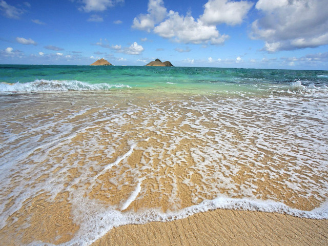 Beach waves island blue sky free wallpaper for desktop - medium preview image